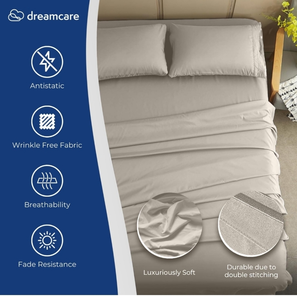DREAMCARE Queen Cooling Sheet Set 4 pcs Hotel Luxury Microfiber Ivory - Picture 4 of 8
